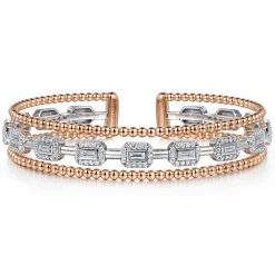 Online Gabriel & Co. 14K White and Rose Gold #6.25 Baguettes Shape Bujukan Bangle With 3 Rolls