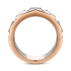 Best Gabriel & Co. 14K White and Rose Gold Faceted Ring with Diamond Baguettes in High Polished Finish