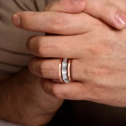 Best Gabriel & Co. 14K White and Rose Gold Faceted Ring with Diamond Baguettes in High Polished Finish