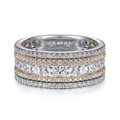 Clearance Gabriel & Co. 14K White and Rose Gold Wide Diamond Anniversary Ring - 1.75 ct