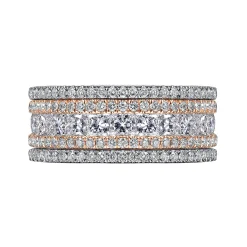 Clearance Gabriel & Co. 14K White and Rose Gold Wide Diamond Anniversary Ring - 1.75 ct