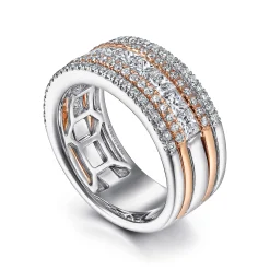 Clearance Gabriel & Co. 14K White and Rose Gold Wide Diamond Anniversary Ring - 1.75 ct