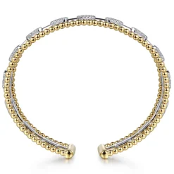 Clearance Gabriel & Co. 14K White and Yellow Gold #6.25 Baguettes Shape Bujukan Bangle With 3 Rolls