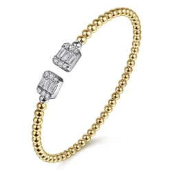 Outlet Gabriel & Co. 14K White and Yellow Gold Baguette and Round Rectangular Bujukan Bangle