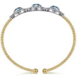 Best Gabriel & Co. 14K White and Yellow Gold Bujukan Diamond and Rock Crystal and Turquoise Bangle