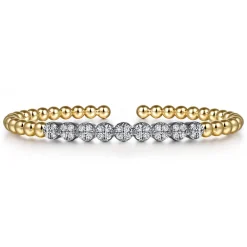 New Gabriel & Co. 14K White and Yellow Gold Bujukan Diamond Cluster Split Bangle Bracelet
