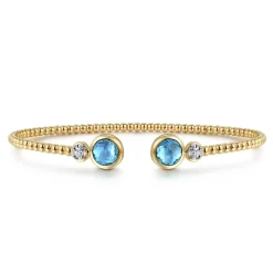 Hot Gabriel & Co. 14K White and Yellow Gold Bujukan Diamond and Blue Topaz Bangle