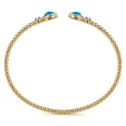 Hot Gabriel & Co. 14K White and Yellow Gold Bujukan Diamond and Blue Topaz Bangle