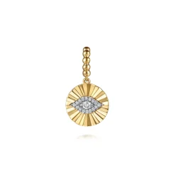 Best Gabriel & Co. 14K White and Yellow Gold Bujukan Diamond Cut Evil Eye Medallion Pendant With Detachable Bail