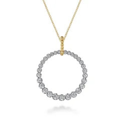 Gabriel & Co. 14K White and Yellow Gold Diamond Bujukan 30mm Drop Necklace