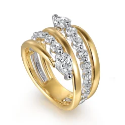 Outlet Gabriel & Co. 18K White and Yellow Gold Diamond Bypass Ladies Ring