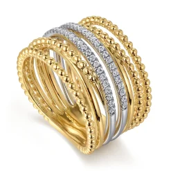 Gabriel & Co. 14K White and Yellow Gold Diamond Bujukan Easy Stackable Ladies Ring