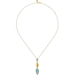 Online Gabriel & Co. 14K White and Yellow Gold Diamond and Marquise Blue Topaz Drop Necklace