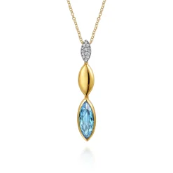 Online Gabriel & Co. 14K White and Yellow Gold Diamond and Marquise Blue Topaz Drop Necklace