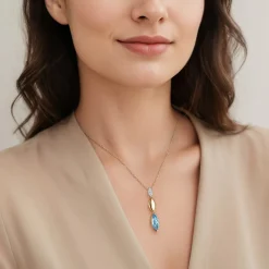 Online Gabriel & Co. 14K White and Yellow Gold Diamond and Marquise Blue Topaz Drop Necklace