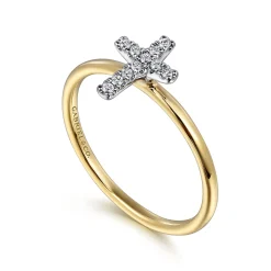 Best Gabriel & Co. 14K White and Yellow Gold Diamond Cross Ladies Ring