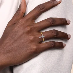 Best Gabriel & Co. 14K White and Yellow Gold Diamond Cross Ladies Ring
