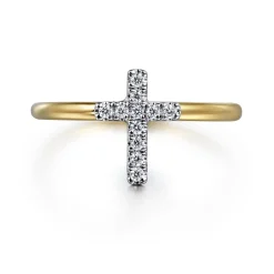 Best Gabriel & Co. 14K White and Yellow Gold Diamond Cross Ladies Ring