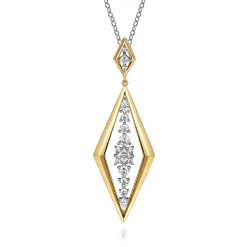 Hot Gabriel & Co. 18K White and Yellow Gold Diamond Elongated Diamond Shape Drop Pendant Necklace