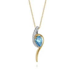 Hot Gabriel & Co. 14K White and Yellow Gold Diamond and Pear Shape Blue Topaz Bypass Pendant Necklace