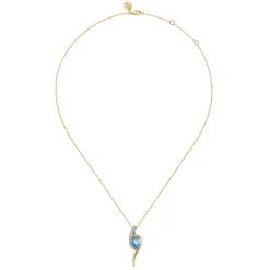Hot Gabriel & Co. 14K White and Yellow Gold Diamond and Pear Shape Blue Topaz Bypass Pendant Necklace