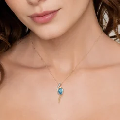 Hot Gabriel & Co. 14K White and Yellow Gold Diamond and Pear Shape Blue Topaz Bypass Pendant Necklace