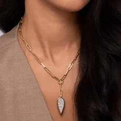 Sale Gabriel & Co. 14K White and Yellow Gold Diamond Drop And Hollow Link Chain Y Knots Necklace