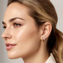Clearance Gabriel & Co. 14K White and Yellow Gold Diamond Easy Stackable Earrings