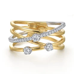 Sale Gabriel & Co. 14K White and Yellow Gold Diamond Criss Cross Ladies Ring