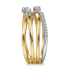Sale Gabriel & Co. 14K White and Yellow Gold Diamond Criss Cross Ladies Ring