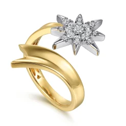 Clearance Gabriel & Co. 14K White and Yellow Gold Diamond Starburst Bypass Ring