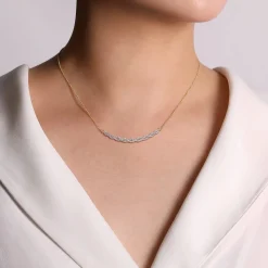 New Gabriel & Co. 14K White and Yellow Gold Diamond Bujukan Twisted Bar Necklace