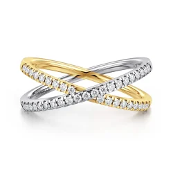 Hot Gabriel & Co. 14K White and Yellow Gold Diamond Criss Cross Ring