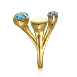 Gabriel & Co. 14K White and Yellow Gold Diamond and Marquise Blue Topaz Ladies Ring