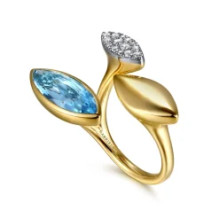 Gabriel & Co. 14K White and Yellow Gold Diamond and Marquise Blue Topaz Ladies Ring