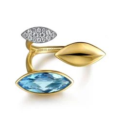 Gabriel & Co. 14K White and Yellow Gold Diamond and Marquise Blue Topaz Ladies Ring