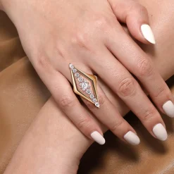 New Gabriel & Co. 18K White and Yellow Gold Diamond Elongated Diamond Shape Ladies Ring