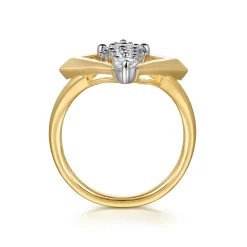 New Gabriel & Co. 18K White and Yellow Gold Diamond Elongated Diamond Shape Ladies Ring
