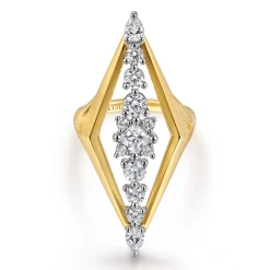 New Gabriel & Co. 18K White and Yellow Gold Diamond Elongated Diamond Shape Ladies Ring