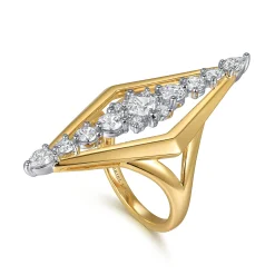 New Gabriel & Co. 18K White and Yellow Gold Diamond Elongated Diamond Shape Ladies Ring