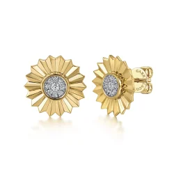 New Gabriel & Co. 14K White and Yellow Gold Diamond Cut Stud Earrings