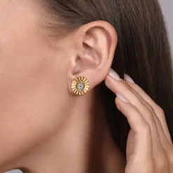 New Gabriel & Co. 14K White and Yellow Gold Diamond Cut Stud Earrings