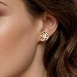 New Gabriel & Co. 14K White and Yellow Gold Diamond Cut Stud Earrings