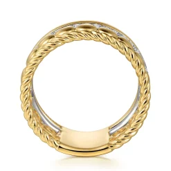 Clearance Gabriel & Co. 14K White and Yellow Gold Diamond Rope Easy Stackable Ladies Ring