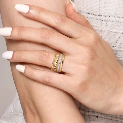 Clearance Gabriel & Co. 14K White and Yellow Gold Diamond Rope Easy Stackable Ladies Ring