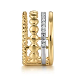 Clearance Gabriel & Co. 14K White and Yellow Gold Diamond Rope Easy Stackable Ladies Ring