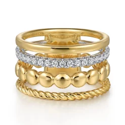 Clearance Gabriel & Co. 14K White and Yellow Gold Diamond Rope Easy Stackable Ladies Ring