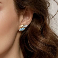 Hot Gabriel & Co. 14K White and Yellow Gold Diamond and Marquise Blue Topaz Stud Earrings