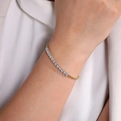 Gabriel & Co. 14K White and Yellow Gold Diamond Bangle