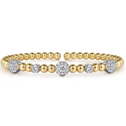 New Gabriel & Co. 14K White and Yellow Gold Diamond Station Bujukan Split bangle
